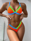 2022 New Contrast Color Patchwork Sexy Split Swimsuit Gyaru Triangle Bikinis European and American Ins Swimsuit Bikini