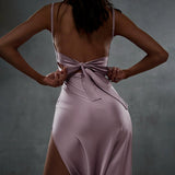 Ahagaga Slip Dress Sexy Big Backless Satin