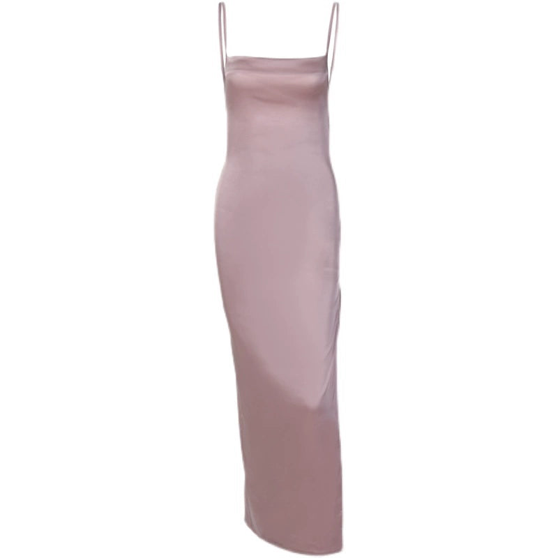 Ahagaga Slip Dress Sexy Big Backless Satin