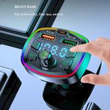 Car Bluetooth 5.0 FM Transmitter PD 18W Type-C Dual USB 4.2A Fast Charger Colorful Ambient Light Cigarette lighter