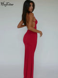 Hugcitar 2024 Spring Solid Sleeveless Backless Elegant Sexy Bodycon Y2K Maxi Prom Dress Women Clothes Birthday Party Casual Y2K
