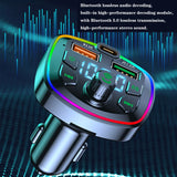 Car Bluetooth 5.0 FM Transmitter PD 18W Type-C Dual USB 4.2A Fast Charger Colorful Ambient Light Cigarette lighter
