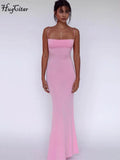 Hugcitar 2024 Spring Solid Sleeveless Backless Elegant Sexy Bodycon Y2K Maxi Prom Dress Women Clothes Birthday Party Casual Y2K