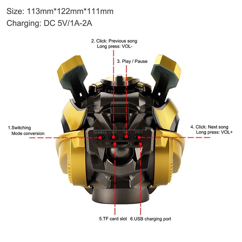 New Year Best Boy Gift!  Transformers Bumblebee Helmet Wireless Bluetooth 5.0 Speaker With Fm Radio Support Usb Mp3 TF for Kids