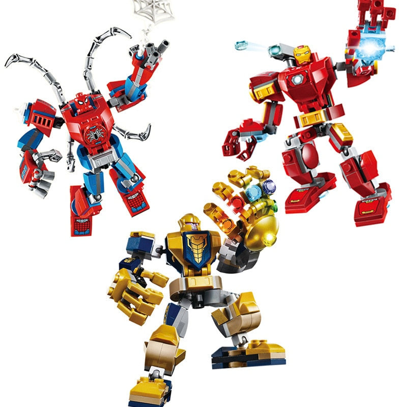 Disney Avengers Captain America Thor Spider-Man Thanos Mecha Boy Fighting Insert Model Building Block Minifigure Children's Toys