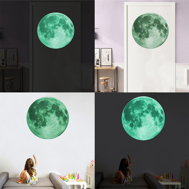30cm Luminous Moon 3D Wall Sticker - Virtual Blue Store