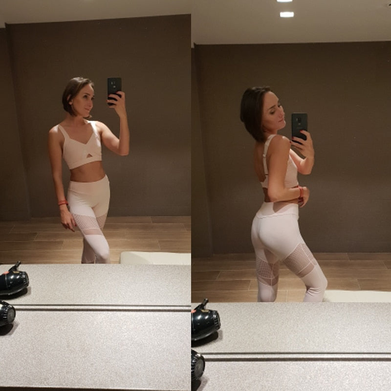 GXQIL Gym Clothing Fitness Suit Women Mesh Yoga Set Woman Sportswear Dry Fit Workout Clothes Femme Outfit Green Pink new - Virtual Blue Store