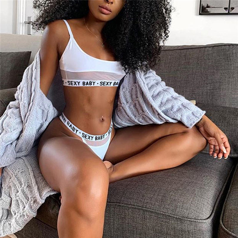 Women's Letter Print Panty and Bra Set - Virtual Blue Store