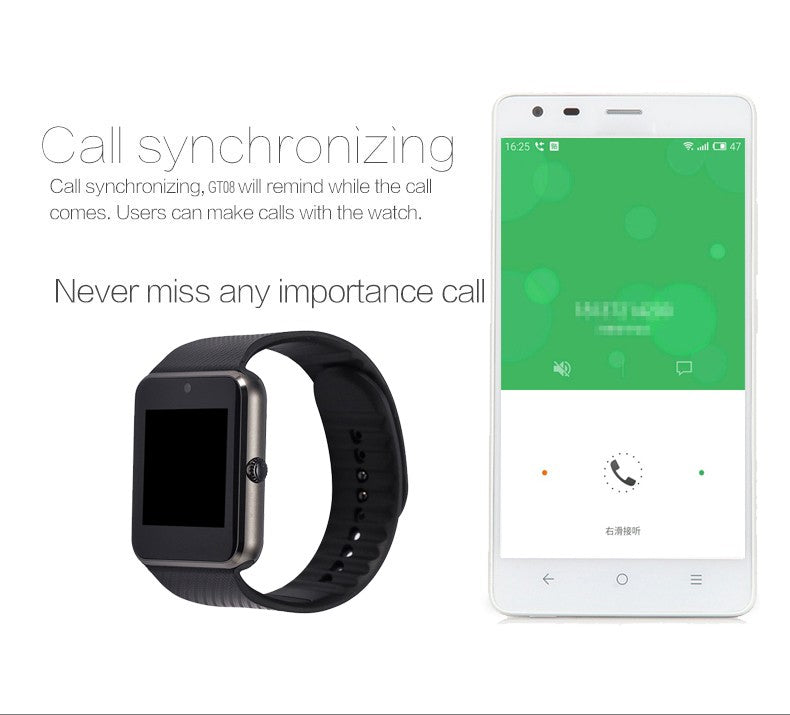 GT08 Bluetooth Smart Watch Wristband SIM TF Card Phone MP3 Smartwatch For Apple iOS Android SMS/call Reminder Fitness Camera - Virtual Blue Store