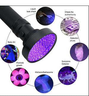 UV Flashlight 10W 100 LEDs 395 nm UV LED Torch Back Detector Light for Dog Cat Urine, Pet Stains, Bed Bugs, Scorpions 6 x AA - Virtual Blue Store
