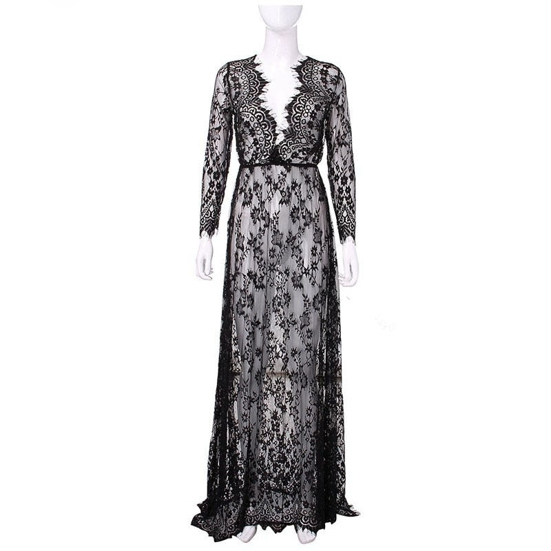 HOT SELL Ladies Sexy Lace Sleepwear Nightdress Babydolls See through lingerie big size sleeping dress white long nightgown - Virtual Blue Store