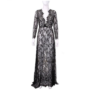 HOT SELL Ladies Sexy Lace Sleepwear Nightdress Babydolls See through lingerie big size sleeping dress white long nightgown - Virtual Blue Store