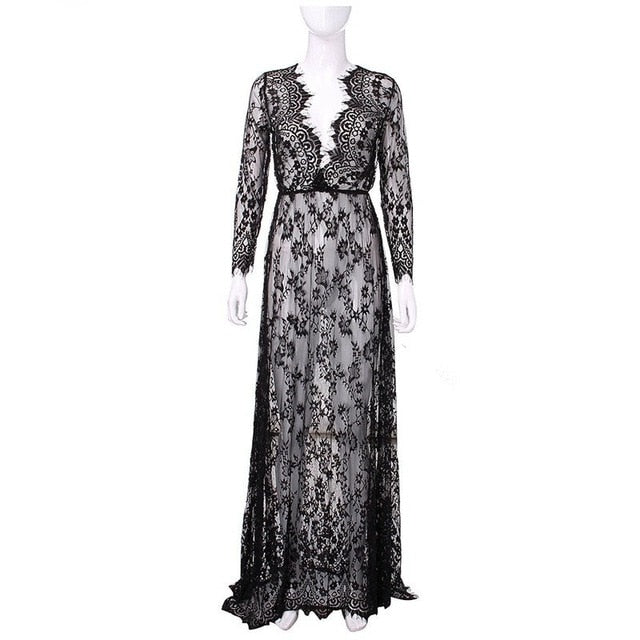 HOT SELL Ladies Sexy Lace Sleepwear Nightdress Babydolls See through lingerie big size sleeping dress white long nightgown - Virtual Blue Store