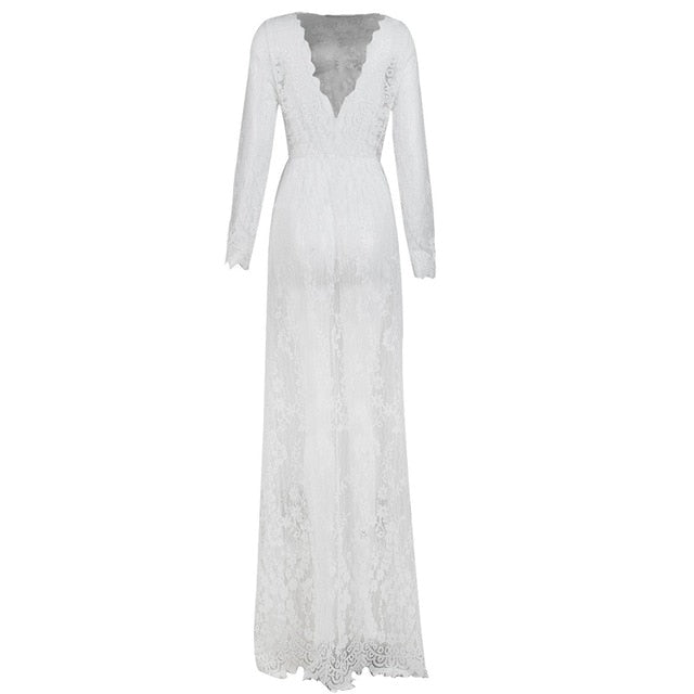 HOT SELL Ladies Sexy Lace Sleepwear Nightdress Babydolls See through lingerie big size sleeping dress white long nightgown - Virtual Blue Store