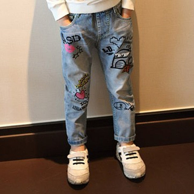 Cherry Printed Denim Pants - Virtual Blue Store
