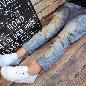 Cherry Printed Denim Pants - Virtual Blue Store