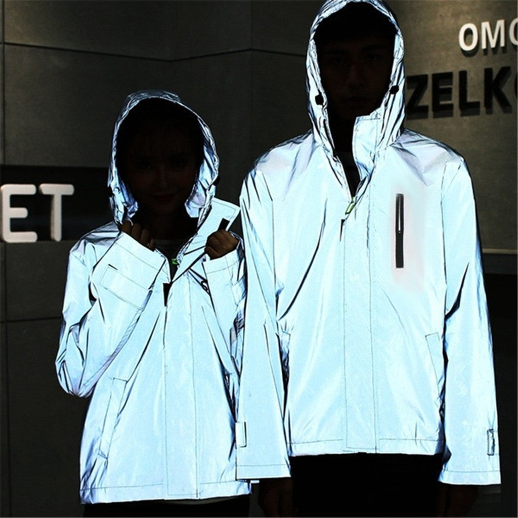 Windbreaker Night Shiny Zipper Jacket - Virtual Blue Store