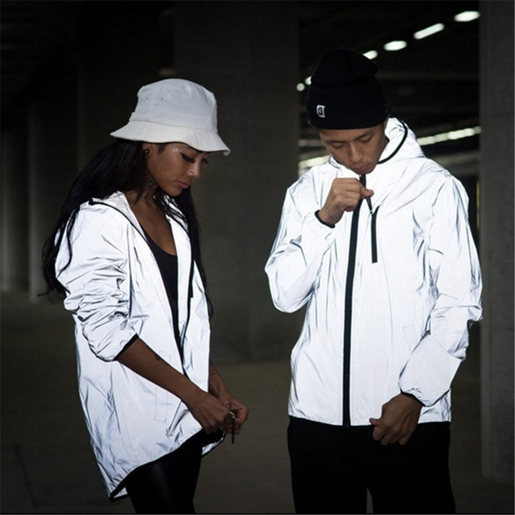 Windbreaker Night Shiny Zipper Jacket - Virtual Blue Store