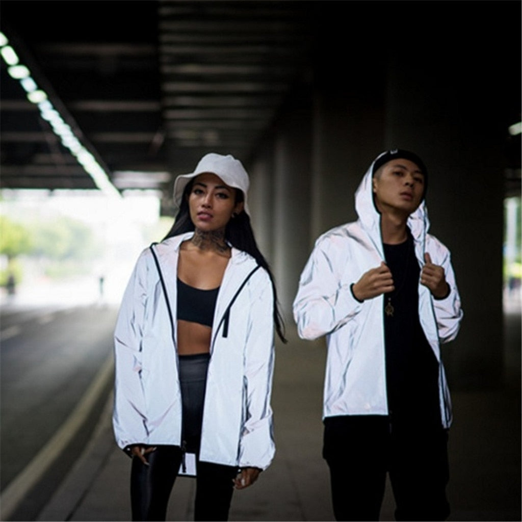 Windbreaker Night Shiny Zipper Jacket - Virtual Blue Store