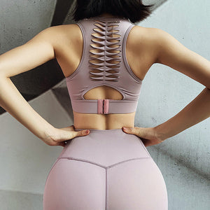 NORMOV Sports Bra Top Fitness Women Racerback Running Crop Tops Pink Workout Padded Yoga Bra High Impact Activewear - Virtual Blue Store