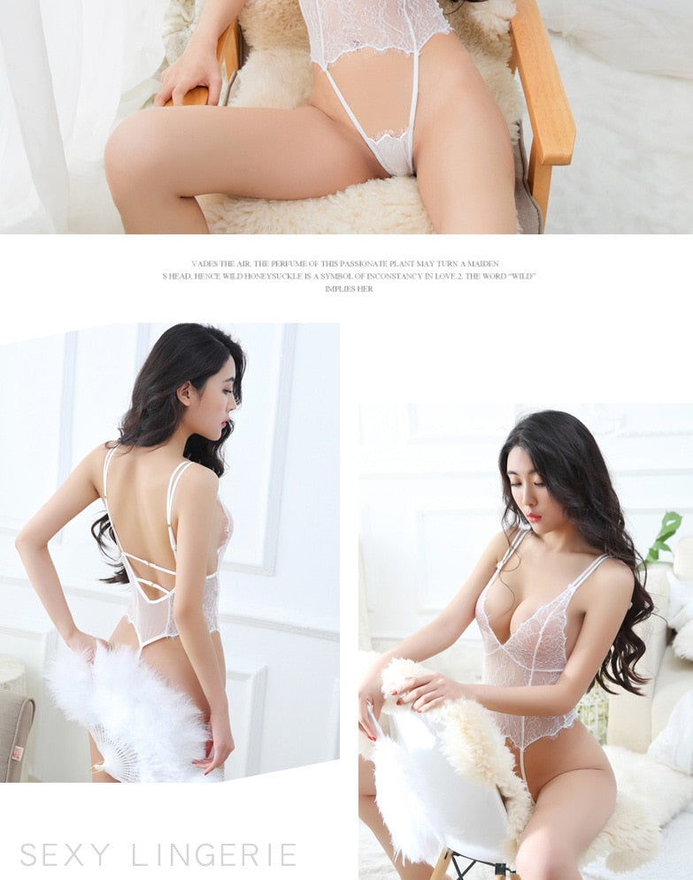 L-U-Klady Erotic Underwear Eyelash Lace Sexy Jumpsuit Uniform Temptation Adult Ladies Sling Perspective Wear Women Pajamas - Virtual Blue Store