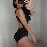 Mesh One Piece Solid Swimsuit