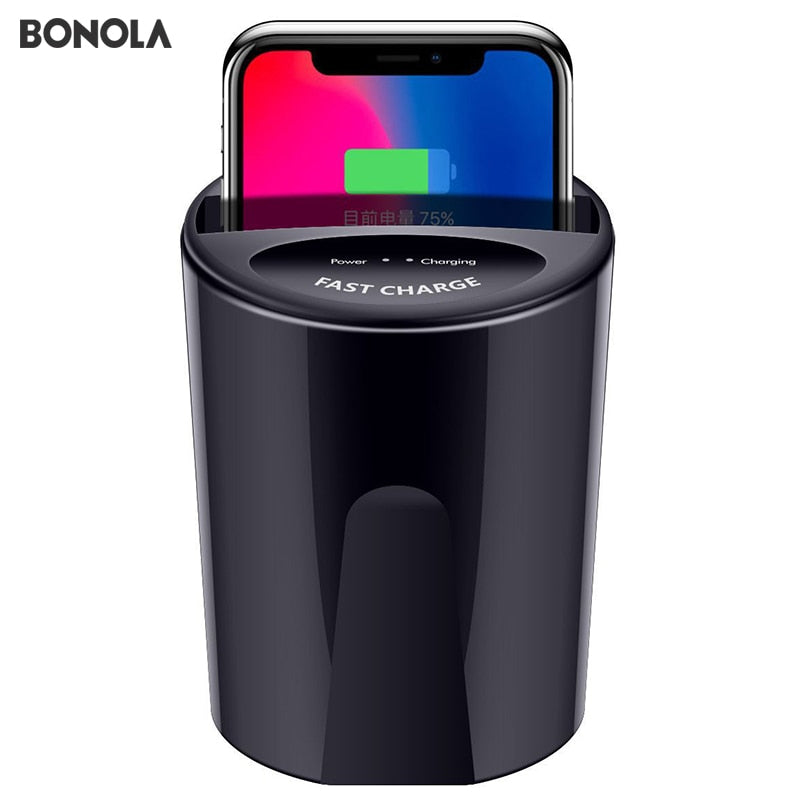 Bonola Fast Wireless Car Charger Cup for SamsungS10/S9/S8/Note10 10W Qi Wireless Charging Car Cup for iPhone11Pro/XsMax/Xr/8Plus - Virtual Blue Store