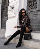 New Elegant Women's Bodycon Slim Pencil Dress snake skin dress autumn women sexy Long Sleeve party mini dresses - Virtual Blue Store