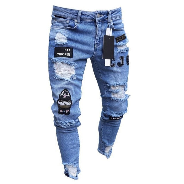 Skinny Motorcycle Denim Pants - Virtual Blue Store