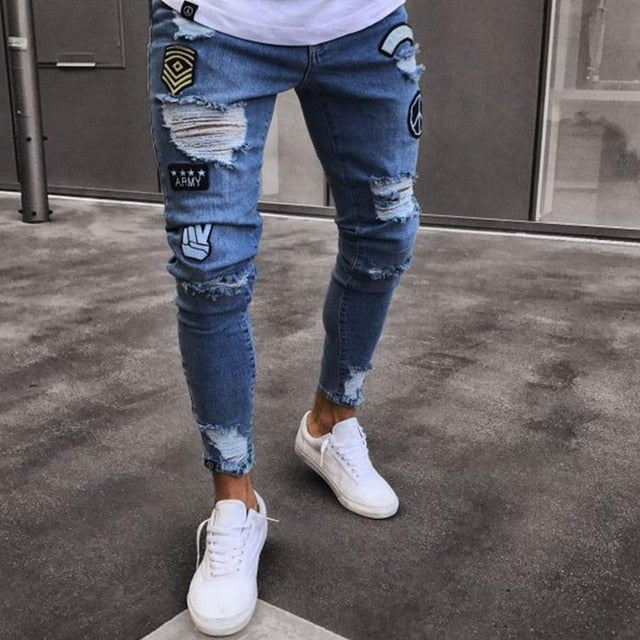 Skinny Motorcycle Denim Pants - Virtual Blue Store