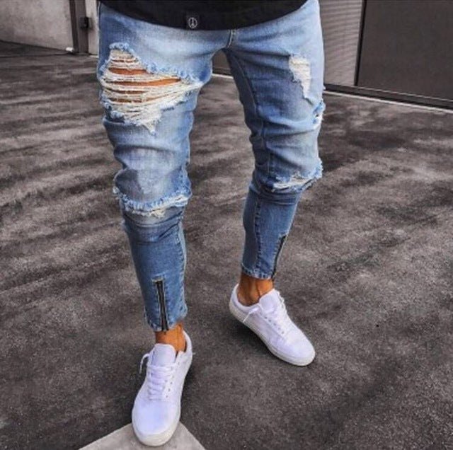 Skinny Motorcycle Denim Pants - Virtual Blue Store