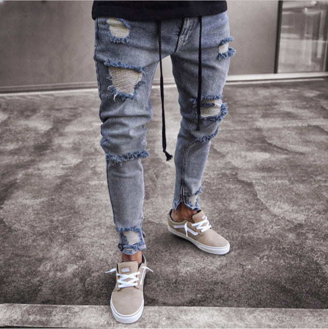 Skinny Motorcycle Denim Pants - Virtual Blue Store