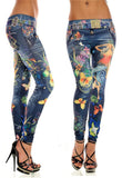 Fashionable New Lady Seamless Imitation Cowboy Color Printing High Waist Skinny Blue Jean Denim Leggings Stretchy Jeggings Pant