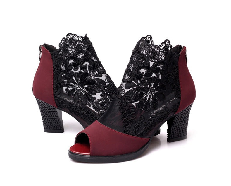 Mesh Peep Toe Sandals Summer Sexy Heels Single Shoes - Virtual Blue Store