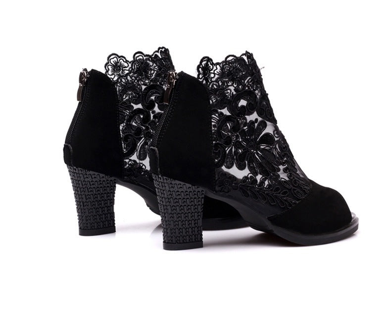 Mesh Peep Toe Sandals Summer Sexy Heels Single Shoes - Virtual Blue Store