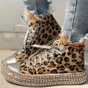 Sexy Leopard High Top Sneakers Women Fashion Bordered Rivet Flats Canvas Shoes Woman Autumn Platform Ladies Casual Shoes - Virtual Blue Store