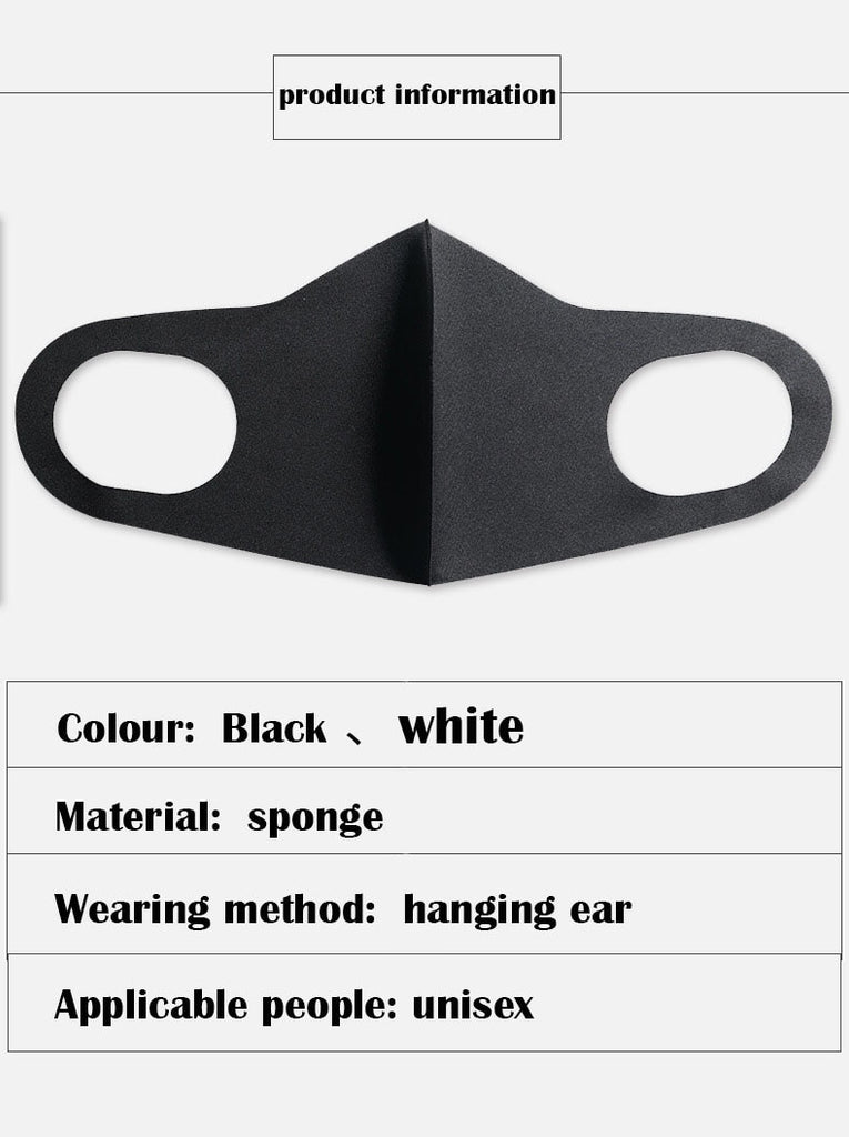 Black Mouth Mask Breathable Unisex dust-proof Sponge Face Masks Reusable Anti Pollution Shield Wind Proof Mouth Cover washable - Virtual Blue Store