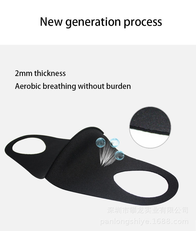Black Mouth Mask Breathable Unisex dust-proof Sponge Face Masks Reusable Anti Pollution Shield Wind Proof Mouth Cover washable - Virtual Blue Store