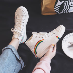 Woman Rainbow Retro Canvas Shoes - Virtual Blue Store