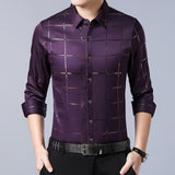 Men Plaid Long Sleeve Slim Fit Shirt - Virtual Blue Store