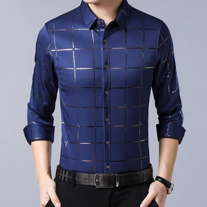 Men Plaid Long Sleeve Slim Fit Shirt - Virtual Blue Store
