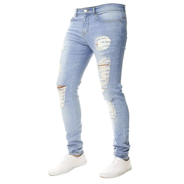 Slim Casual Hole Ripped Jeans - Virtual Blue Store