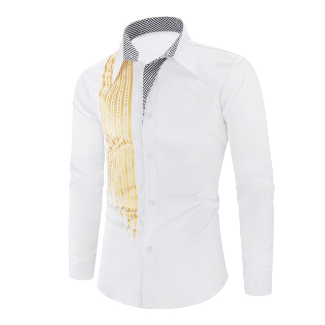 Gold Black Men Slim Fit Shirt - Virtual Blue Store