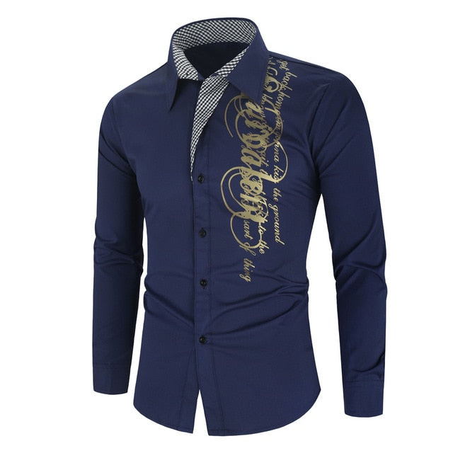 Gold Black Men Slim Fit Shirt - Virtual Blue Store