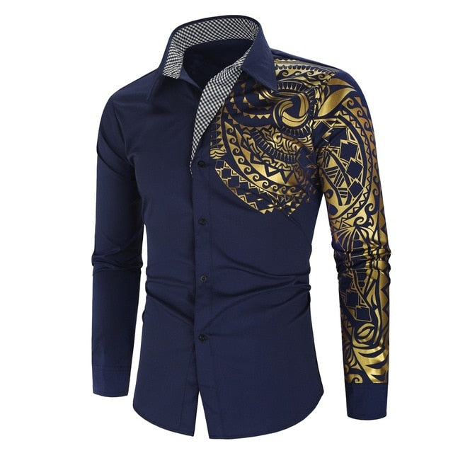 Gold Black Men Slim Fit Shirt - Virtual Blue Store