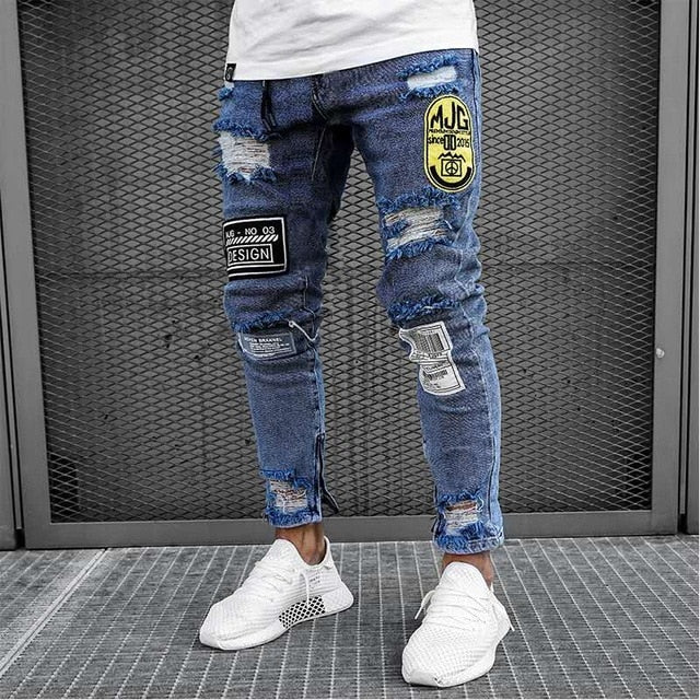 Men Streetwear Destroyed Ripped Jeans - Virtual Blue Store