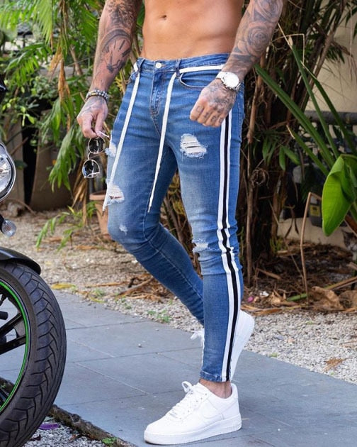Men Streetwear Destroyed Ripped Jeans - Virtual Blue Store