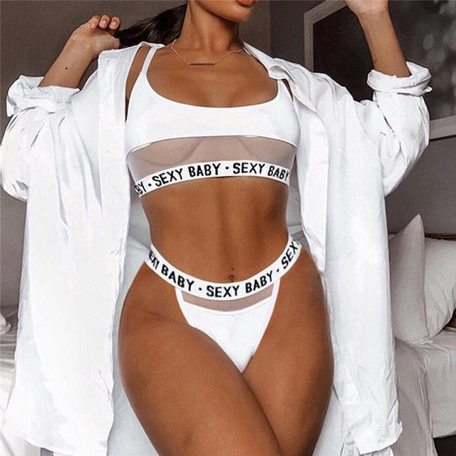 Women's Letter Print Panty and Bra Set - Virtual Blue Store