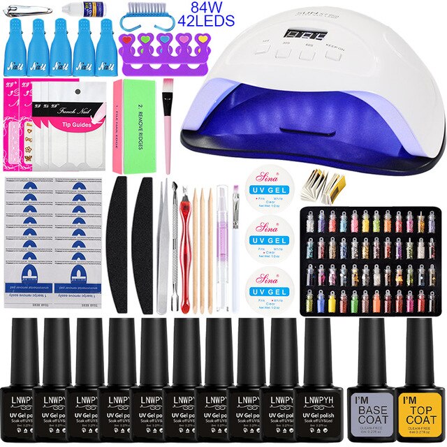 Nail Set 84W UV LED Lamp For Manicure 27/20/10 pcs Gel Nail Polish Set Soak Off Gel Varnish For Nail Art Set Dryer Machine Tools - Virtual Blue Store