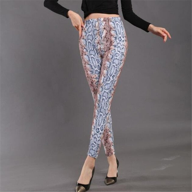 YSDNCHI High Waist Legging Breathable Slim Snake Printing Leggings Push Up Elastic Leggin Slim Ladies Trousers Stretch Legging - Virtual Blue Store